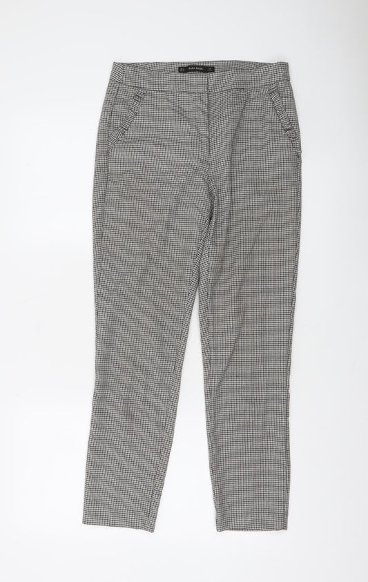 Zara Basic Women Grey Check Slim Fit Chino Trousers Size S