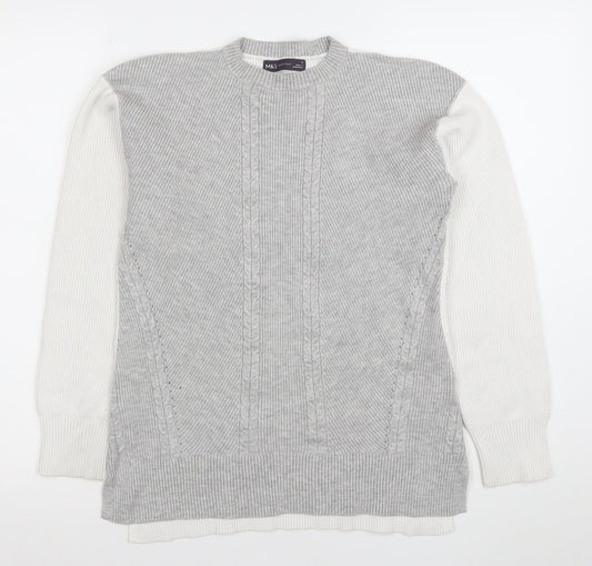 Marks and Spencer Women Grey Cable Knit Crew Neck Jumper Size S