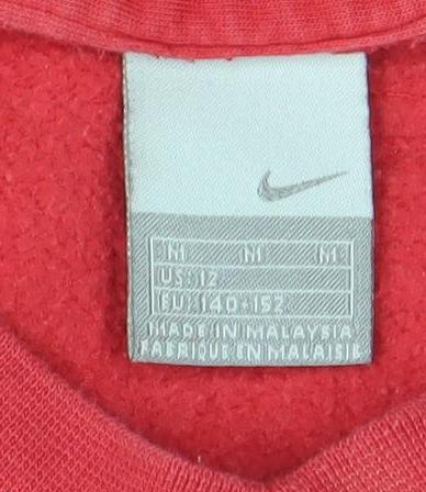 Nike Boys Red Sweatshirt V-Neck Long Sleeve Pullover Cotton Blend Size M