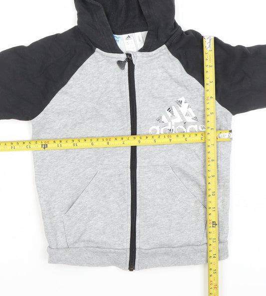 Adidas Boys Grey Black Full Zip Hoodie Size 3-4 Years Cotton Blend