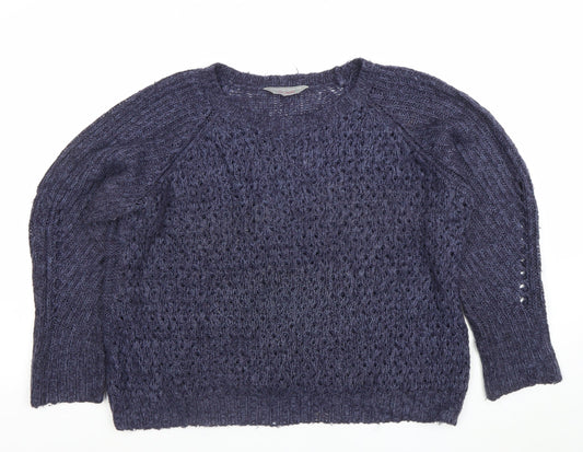 Dorothy Perkins Womens Blue Open-Knit Crew Neck Jumper Size 14