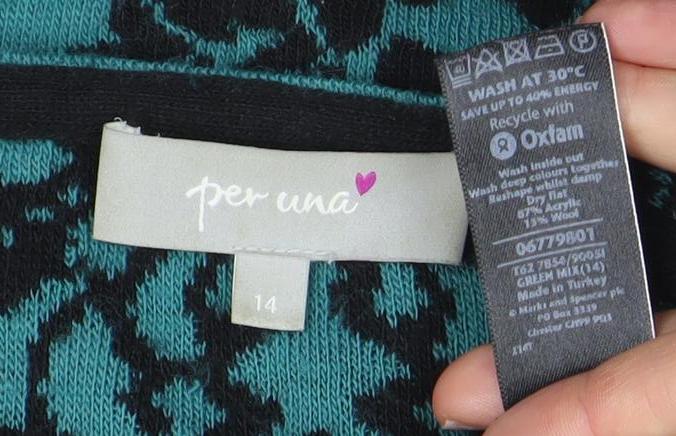Per Una Women Green Black Floral Pattern Jumper Size 14