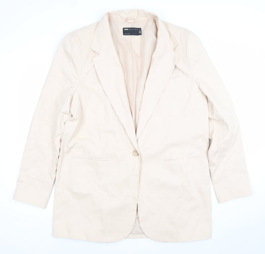ASOS Design Women's Beige Single-Breasted Blazer UK 12 Polyester