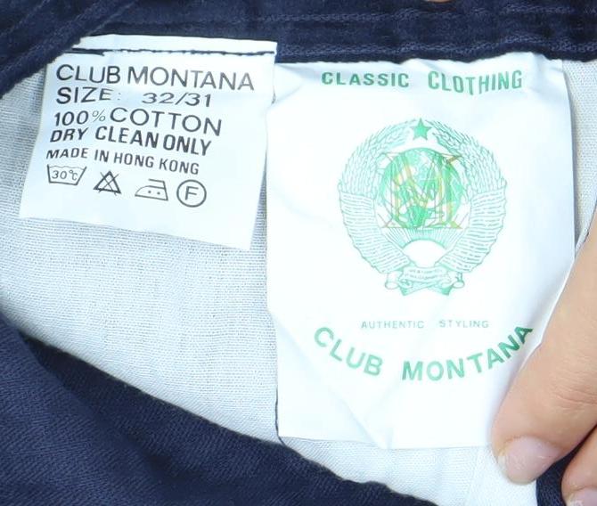 Club Montana Men's Blue Corduroy Chino Trousers Size 32