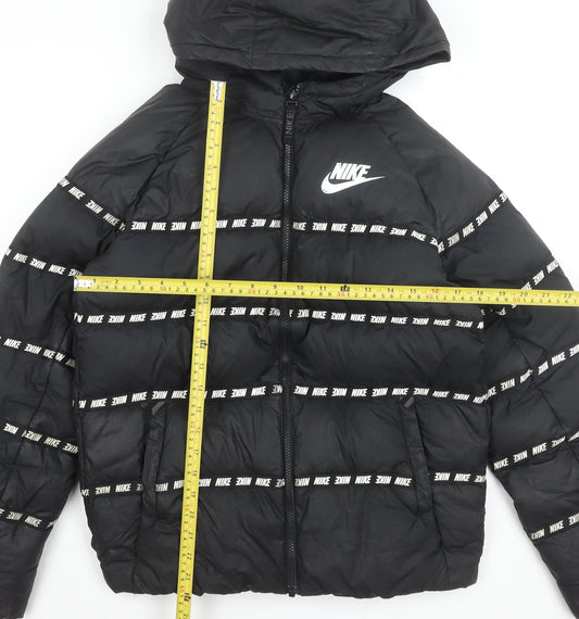 Nike Boys Black Puffer Jacket XL Hooded Winter Coat