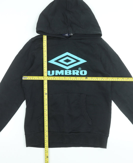 Umbro Boys Black Hoodie 11-12 Years Cotton Pullover Graphic Print