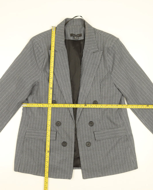 Primark Women Grey Check Blazer Size 16 Classic Business Jacket