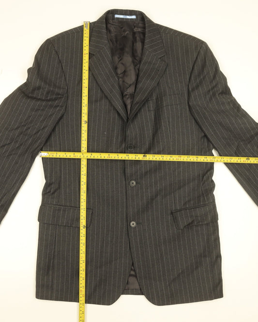 Next Men's Grey Pinstripe Wool Blazer Jacket 40L Regular Fit