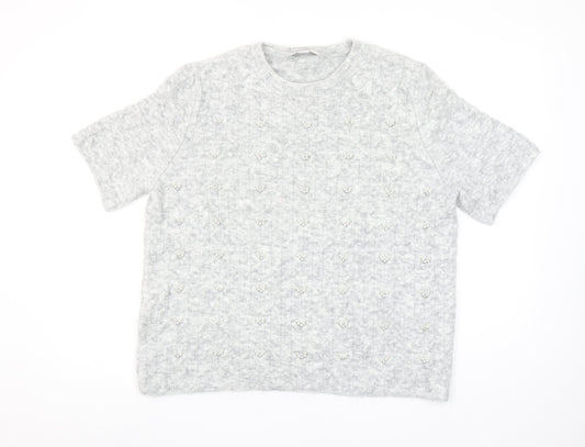 Marks and Spencer Women’s Grey Beaded Knit Short Sleeve Jumper Size L