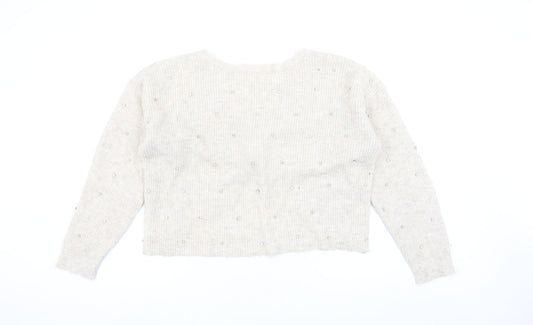 Oasis Womens Beige Beaded V-Neck Twist Front Cardigan L