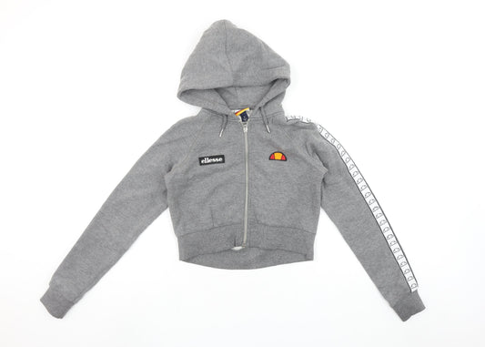 Additional front view of Ellesse Women Grey Full Zip Hoodie, size 4, Cotton Blend Sportswear