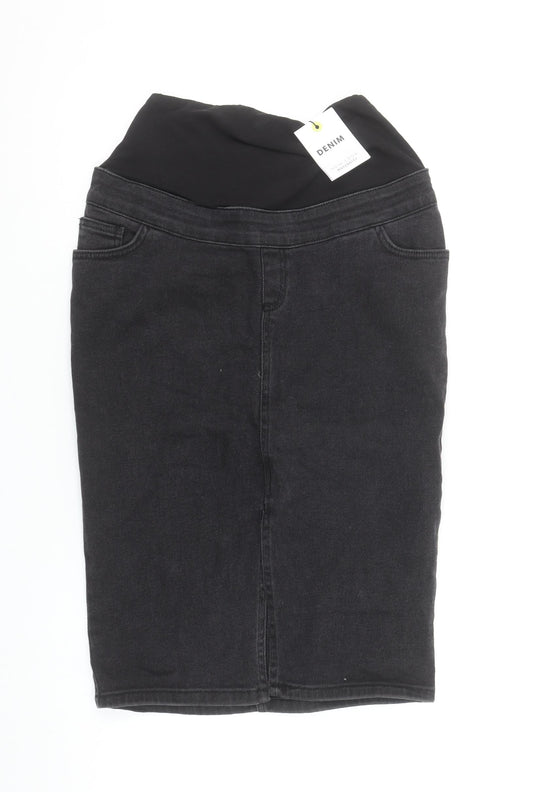 Additional front view of New Look Maternity Black Denim Pencil Skirt, size 8, Stretch Knee Length