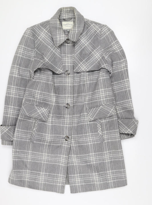 George Women Grey Check Wool Blend Mid-Length Coat Size 14