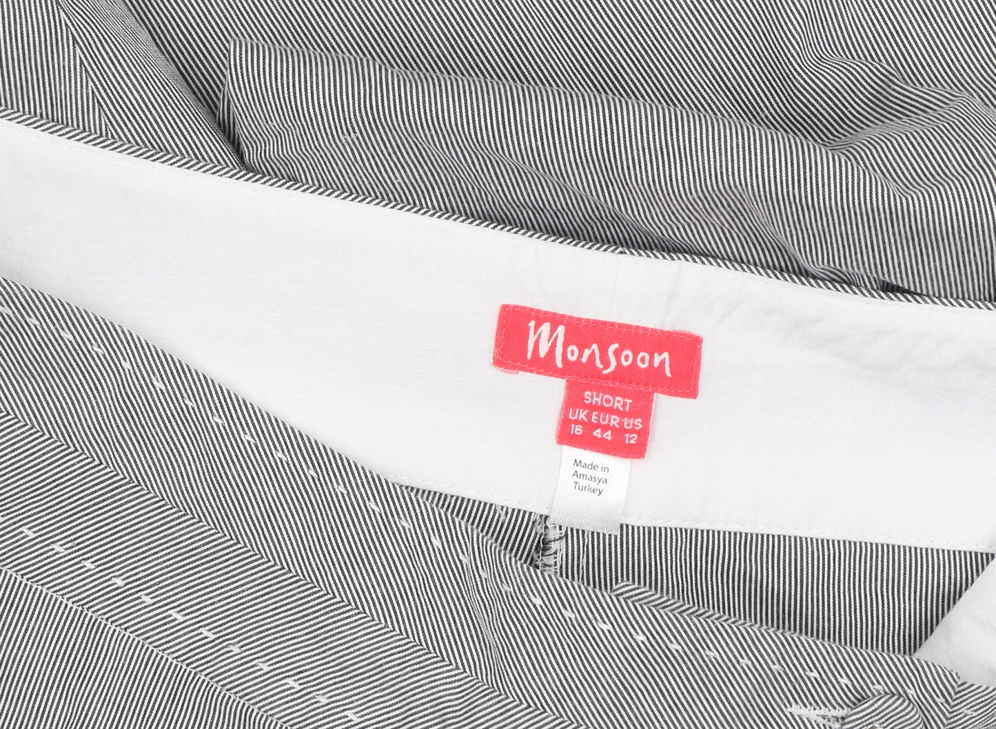 Monsoon Women Grey Striped Cropped Wide-Leg Trousers Size 16