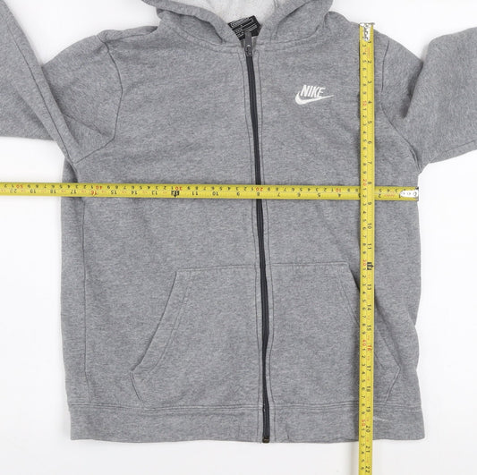Nike Boys Grey Full Zip Hoodie Size 158cm Regular Fit Lined Hooded Sweatshirt