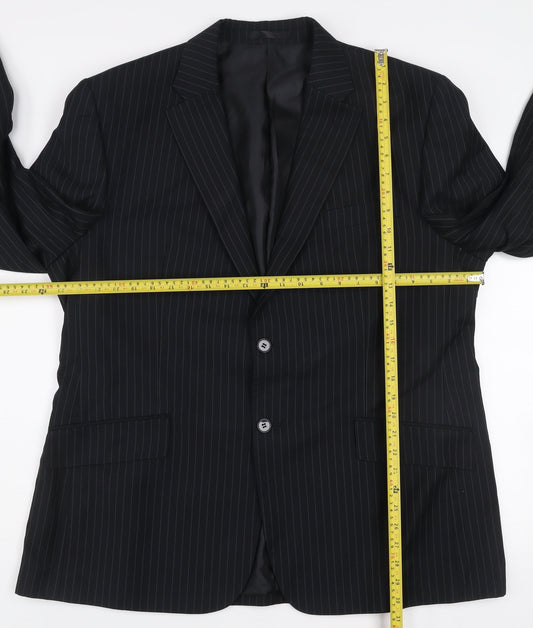 F&F Men’s Black Pinstripe 46R Suit Jacket Classic Fit Formal