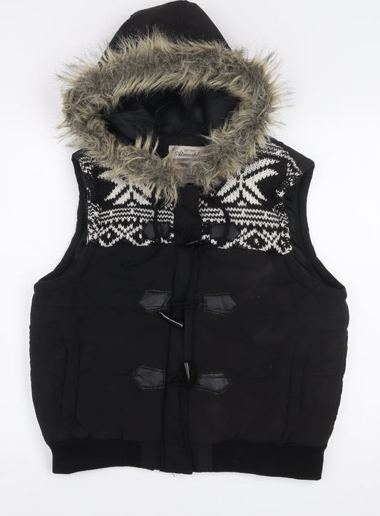 Additional front view of Atmosphere Women's Black Faux Fur Hooded Puffer Waistcoat, size 18