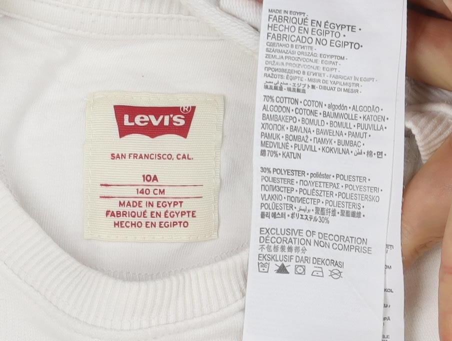 Levi's Boys White Crew Neck Sweatshirt 10 Years Cotton Blend Logo Print