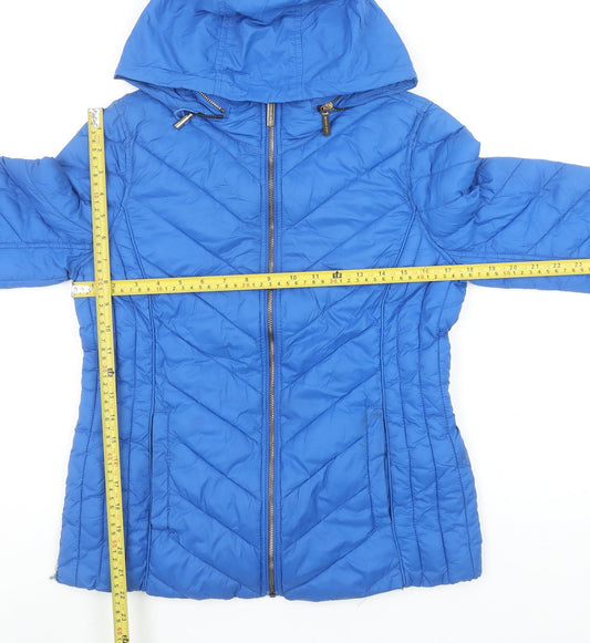 Michael Kors Womens Blue S Puffer Jacket Hooded Zip Nylon