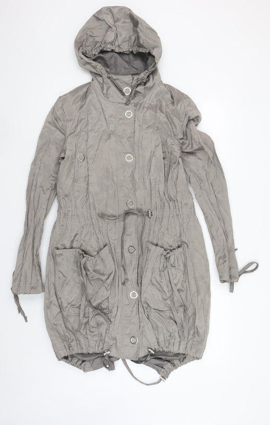 Oasis Women’s Grey Hooded Parka Jacket Size 8 Drawstring Waist
