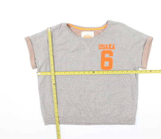 Superdry Women Grey Osaka 6 Short Sleeve Pullover Sweatshirt Size L