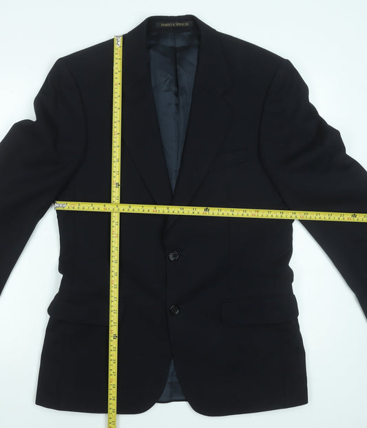 Marks and Spencer Men Blue 36 Regular Wool Single-Breasted Blazer