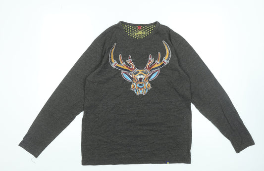 Additional front view of Joe Browns Women’s Grey Cotton Long Sleeve Deer Print T-Shirt, size S