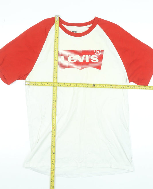 Levi's Men's White Red Raglan Graphic Print T-Shirt Medium