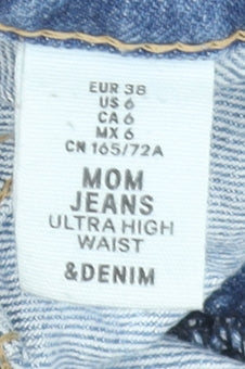 H&M Women’s Blue Mom Jeans Size 10 High Waist Distressed Denim