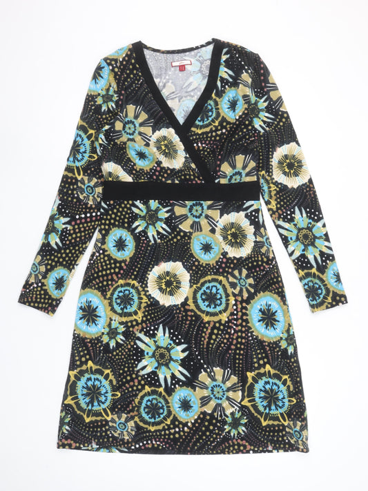 Additional front view of Joe Browns women’s black floral jersey wrap dress, size UK 10