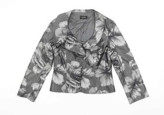 Ispirato Women's Grey Floral Satin Shawl Collar Tailored Jacket Size 12