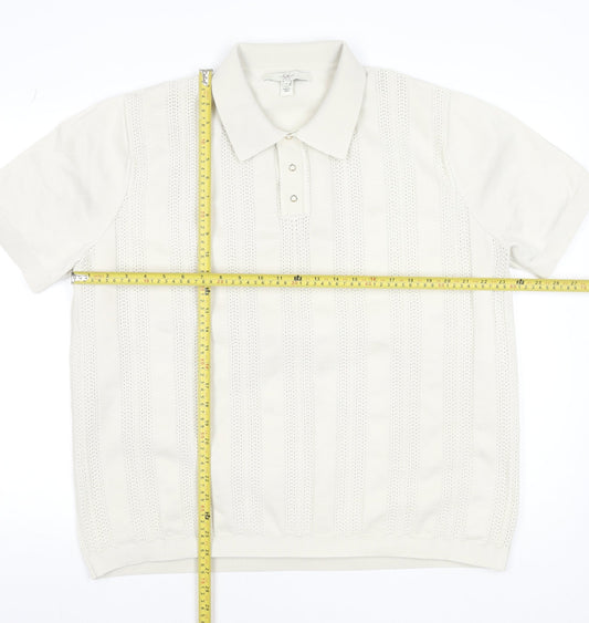 River Island Men's Ivory Cotton Knit Polo Shirt XL Classic Style