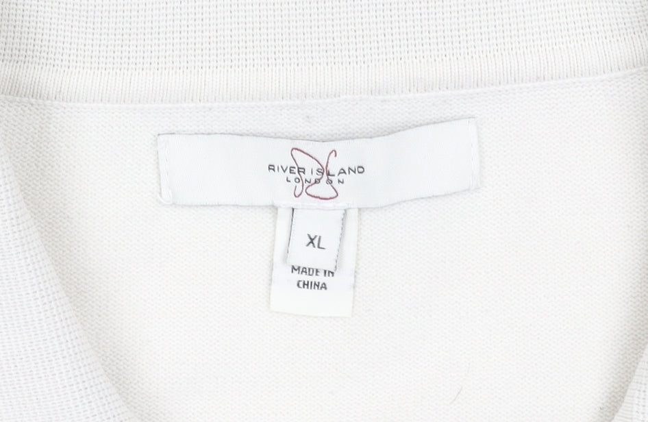 River Island Men's Ivory Cotton Knit Polo Shirt XL Classic Style