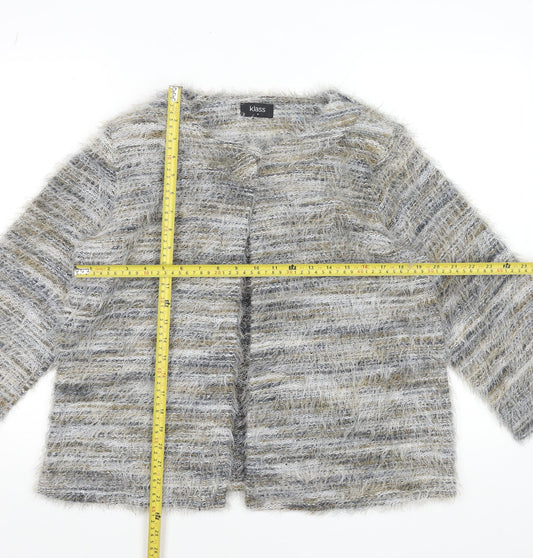 Klass Womens Grey Beige Multicoloured Open Knit Cardigan M