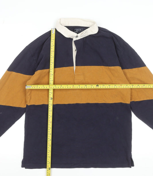 Next Boys Blue & Mustard Striped Long Sleeve Rugby Polo Shirt 14 Years
