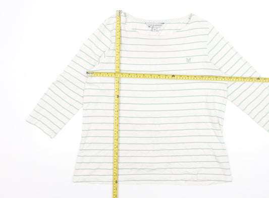 Crew Clothing Co Women’s White Striped 3/4 Sleeve Cotton T-Shirt Size 14