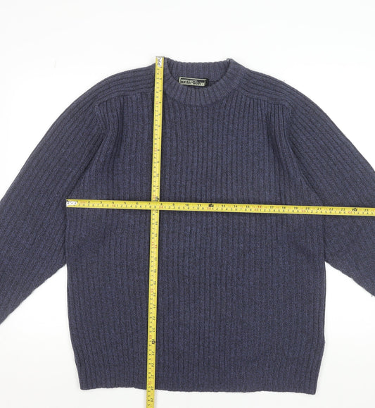 Hunter Scott Men’s Blue Ribbed Crew Neck Wool Blend Jumper Size S