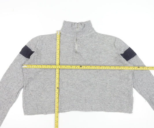 Brandy Melville Women Grey 1/2 Zip Wool Blend Jumper