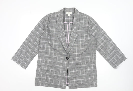 Monki Women’s Grey Check Blazer Jacket Size S Relaxed Fit