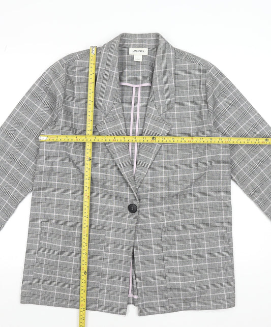 Monki Women’s Grey Check Blazer Jacket Size S Relaxed Fit