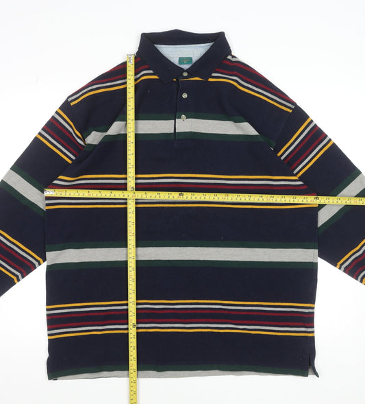 Canda Men's Multicoloured Striped Long Sleeve Polo Shirt XL Cotton Blend