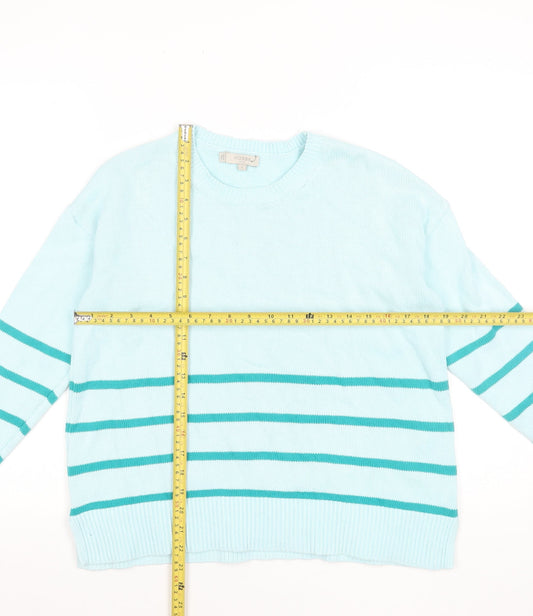 Hobbs Women Blue Striped Cotton Crew Neck Jumper Size S