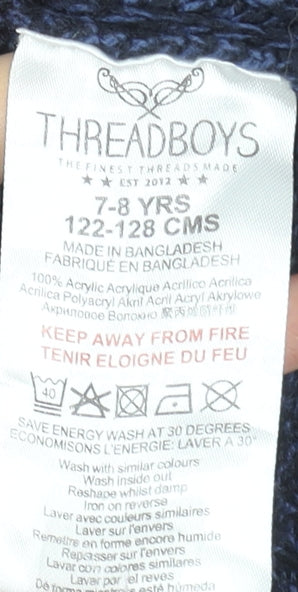 Threadboys Boys Navy Blue 7-8 Years Knitted Pullover Hoodie