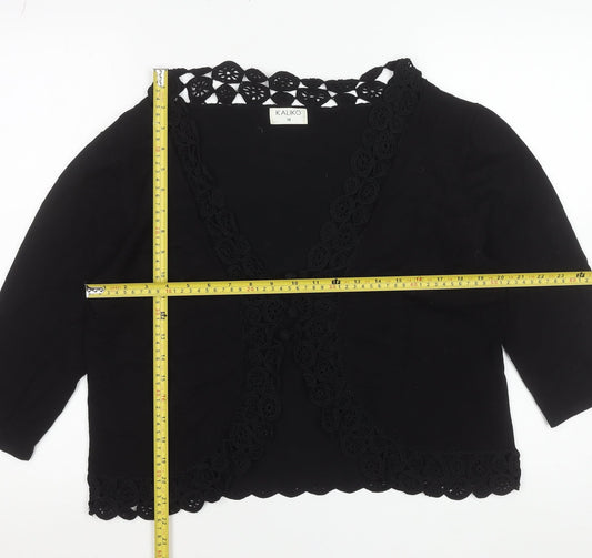 Kaliko Women Black Crochet Edge 3/4 Sleeve Shrug Size 18