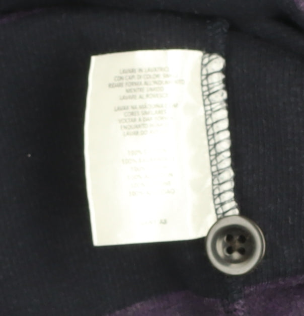 GANT Men Purple Black Striped 2XL Henley Mock Neck Jumper