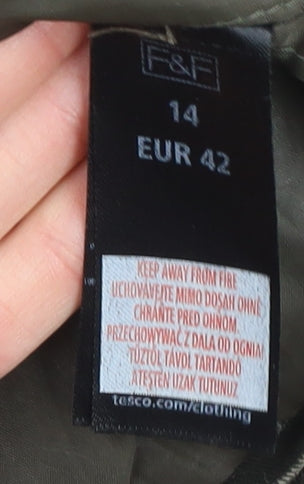 F&F Women's Brown Waxed Hooded Parka Jacket Size 14