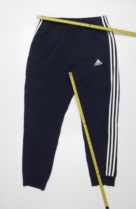 Adidas Men's Blue Jogger Trousers L Regular Fit Side Stripe Activewear