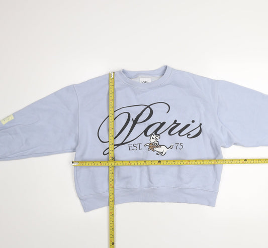 Zara Girls Blue Paris Graphic Print Pullover Sweatshirt 13-14 Years