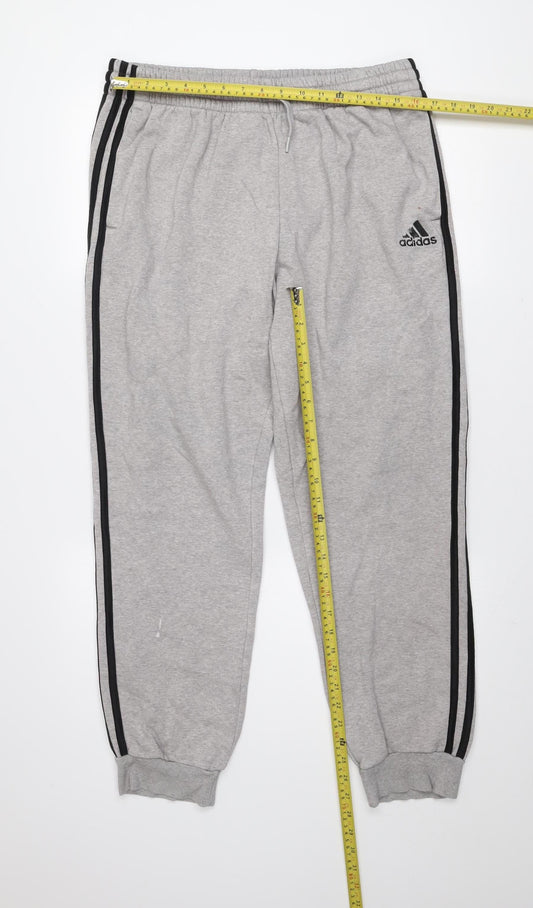 Adidas Men's Grey XL Jogger Trousers with Side Stripes
