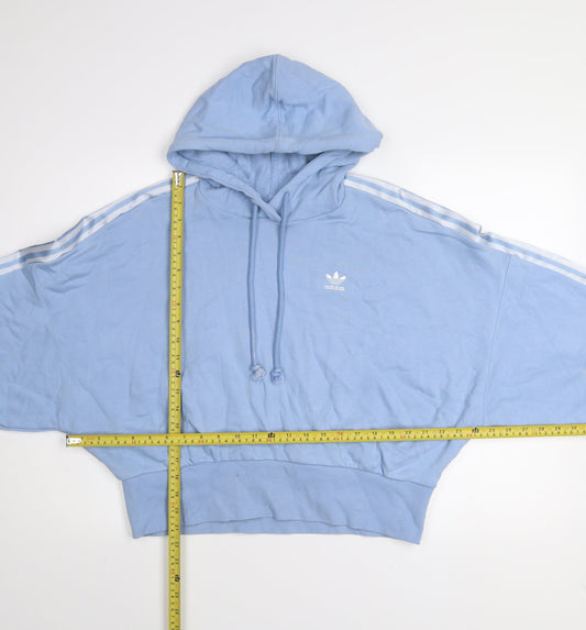 Adidas Women Blue 10 Pullover Hoodie Relaxed Fit Cotton Hooded Sweatshirt